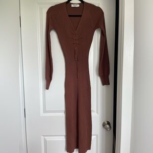 Brown Ribbed Bodycon Dress